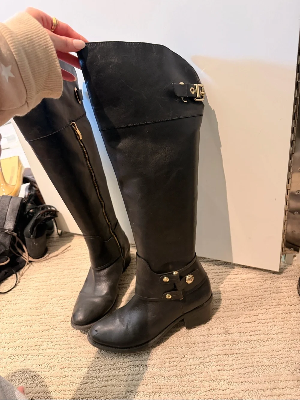 Vince Camuto Black Over-the-Knee Leather Boots